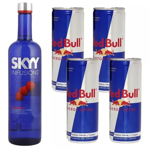 Vodka Skyy Raspberry + Red Bull Energizante Lata X4