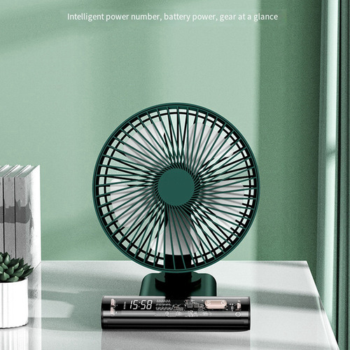 Ventilador De Pie Portátil Con Batería Recargable Y Reloj
