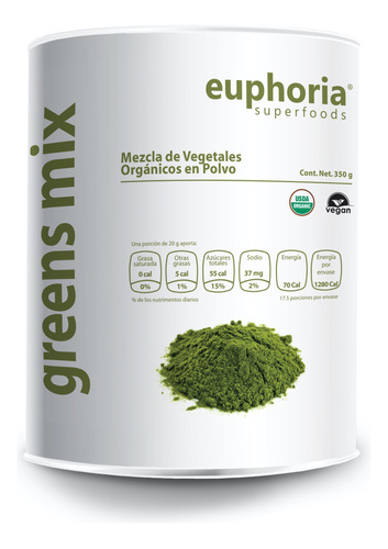 Green Mix Orgánica En Polvo 350g Euphoria Superfoods