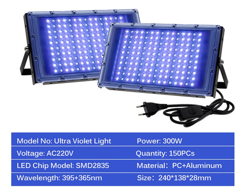 Reflector Led Uv 150leds 300w Lámpara Impermeable De Luz