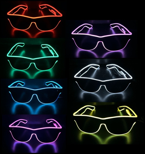 Imagen 1 de 10 de Lentes De Sol Luz Neon Led A Pilas Gafas Anteojos Luminoso 