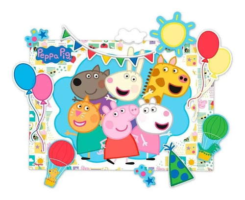 Kit Decorativo Peppa Pig 64x45cm + Personagens Destacáveis Cor Estampado