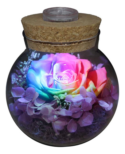 Rosas Reales Conservadas Con Colorida Botella De Deseo De Lu