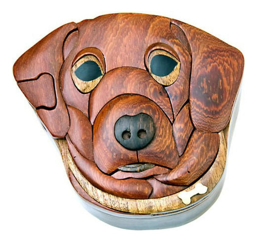 Dog - Caja Puzzle De Madera - Hecha A Mano Con Compartimento