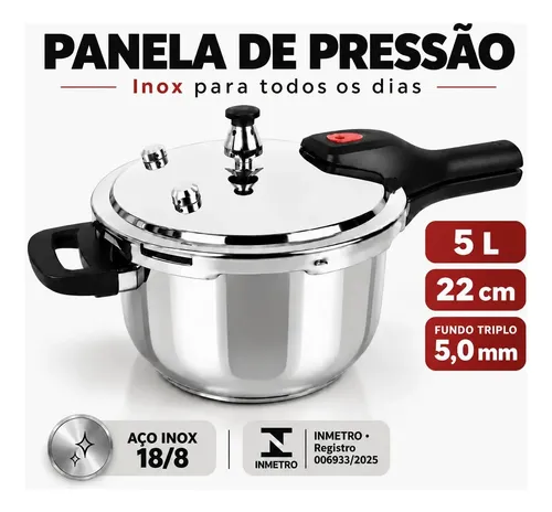 Panela De Pressão Aço Inox 4 5l Fundo Triplo 22cm Sunchan Inox