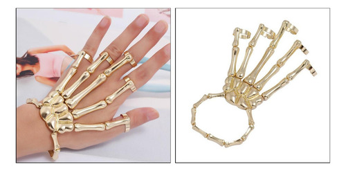 2x Pulseira De Mão Esqueleto Com Anéis Elasticidade