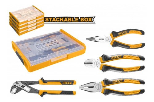 Set Juego De 4 Alicates Ingco + Caja Apilable