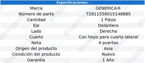 Salpicadera Del Derecha Aveo 08 Al 11 Genérica