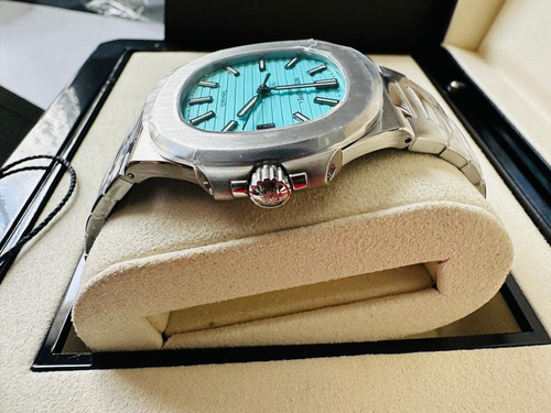 Reloj Pulsera Patek Philips Tiffany Suizo Máquina Grabada Plata Plata Celeste (Usado)