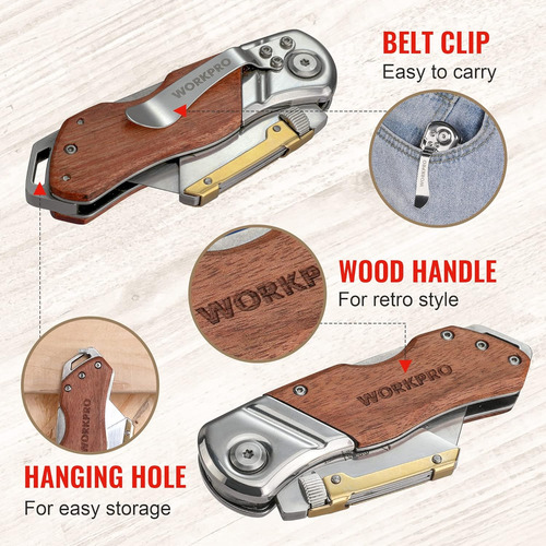 Cutter Cuchillo Multiusos Plegable Workpro Con 10 Cuchillas