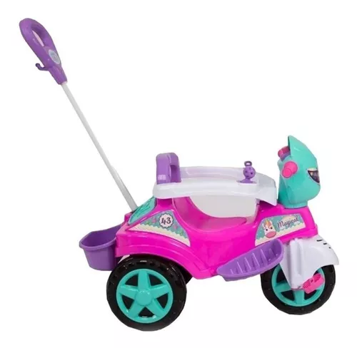 Carrinho Triciclo com empurrador Baby City Rosa Maral