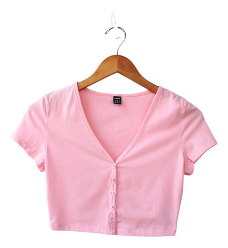 Crop Shirt / Camisa Corta Con Botones Rosado Aesthetic