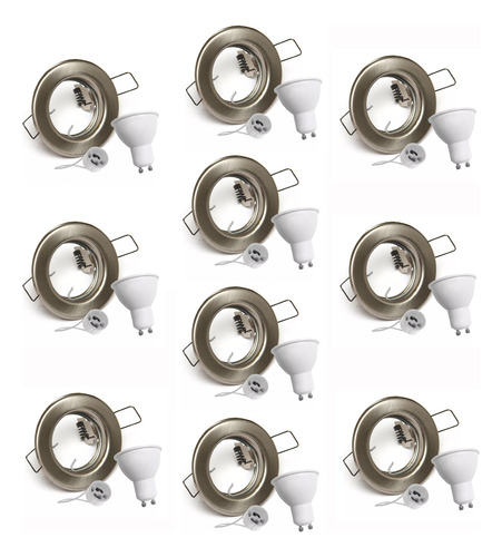 Pack 10 Spot Embutir Fijo Color Acero Completo Con Led 7w Acero / Luz Calida