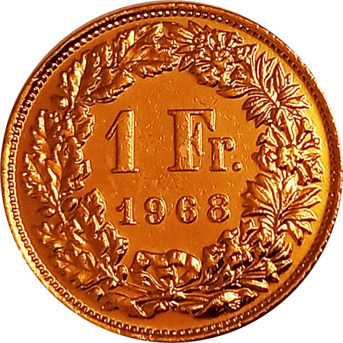 Suiza - Moneda 1 Franco Suizo Del Año 1968 Bañado En Oro 24k