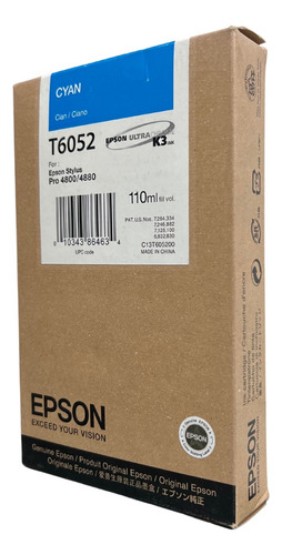Cartucho Plotter Original Epson T6052. Cyan