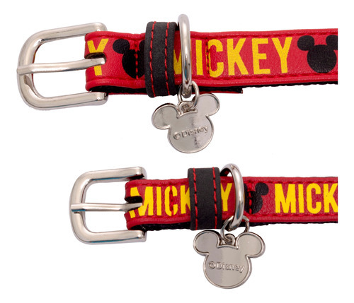 Collar Ajustable Perro Chico Mediano Mickey Mouse Color Rojo Negro