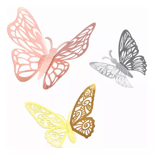 Mariposas Decorativas En 3D Con Adhesivo Por 12 Unidades Morada