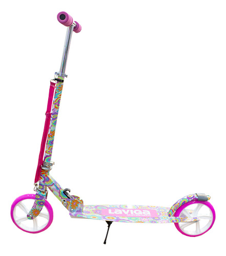 Scooter Patín Plegable Para Niñas Y Niños + Protecciones Color Rosa Floreado
