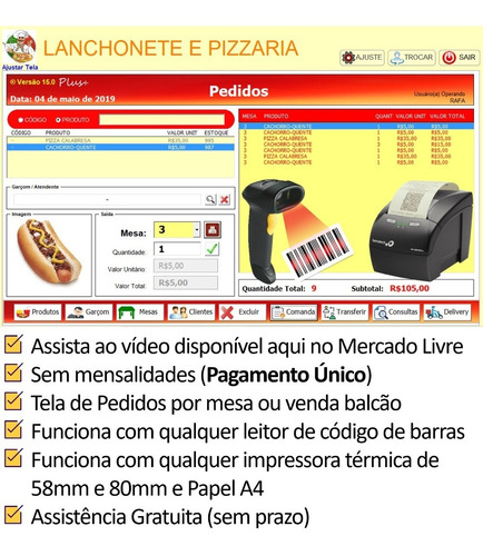 Sistema Controle De Comandas, Mesas, Pizzarias, Bares, Food