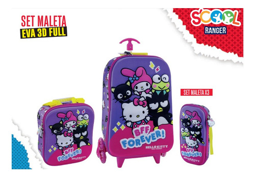 Scool Ranger Set Maleta Eva 3d Full Hello Kitty & Friends..