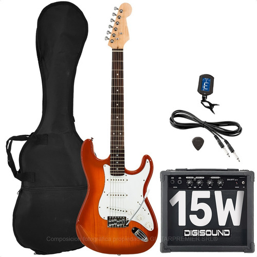 Imagen 1 de 8 de Combo Guitarra Electrica Rock + Amplificador 15w Accesorios