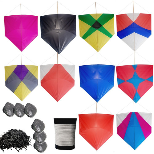 Kit 10 Pipa Envergado Grande 60cm C/ Rabiola E Linha