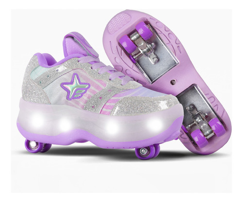 Zapatillas 2 Roller Cool C/luz Led Recargables Footy Oficial