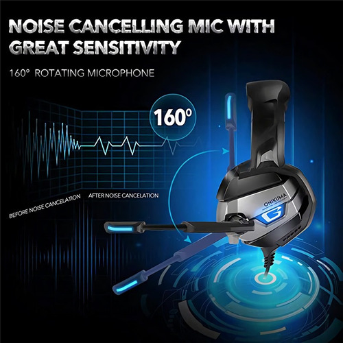 Imagem 8 de 8 de Fone Ouvido Headset Gamer K5 Blue Led Onikuma Usb P2 P3 Ps4