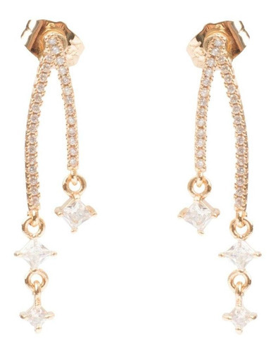 Aretes Coqueta Broquel Doble Con Zirconias Chapa De Oro 18k Color Dorado