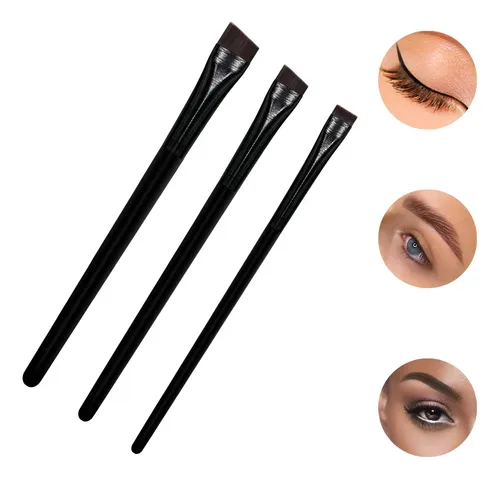 Kit 3 Pincel Profissional Chanfrado Desing Sobrancelha Henna Preto