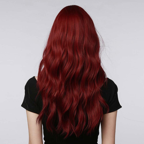 Peluca Rojo Vino Con Flequillo Para Mujer Pelucas Onda Larga