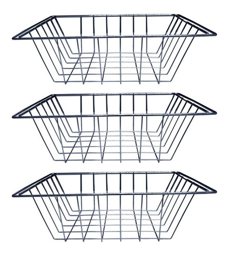 Kit 3 Cesto Gaveta Fruteira  Aramado Cromado Com Corrediças