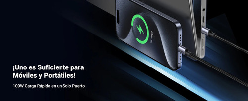 Cable UGREEN USB-C a Y (USB-C & USB-C) 1.5 Metros Carga Rápida de hasta 100W PD3.0 QC4.0/3.0/2.0 FPC AFC Protección Integrada| Caja de Aluminio Nylon Trenzado Amplia Compatibilidad.