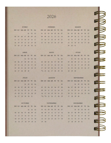 Agenda Semanal 2026 Ecológica A5 80 Hojas. Tapa Dura + Sobre Portada Beige Semana6