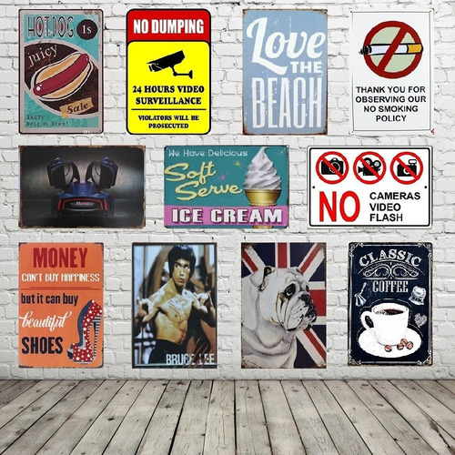 Imagen 4 de 10 de Placas Vintage Retro De Metal Cuadros Bar Cafe 30x20