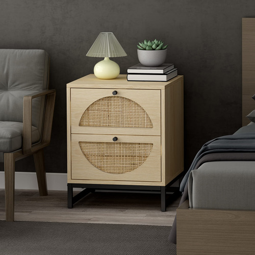 Side Table With 2 Natural Rattan Drawers, Sofa Table For Sm.