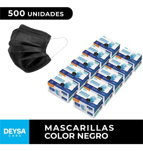Mascarillas Desechables 50 Un 10 Cajas (500 Un) Color Negro
