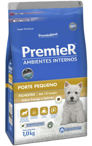 Alimento Premier Super Premium Ambientes Internos para cão filhote de raça pequena sabor frango e salmão em sacola de 1kg