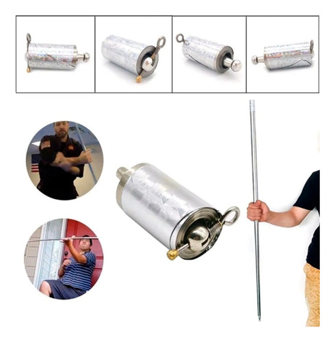 1.1m Bastão De Metal Retrátil De Prata Mágica 3 Peças