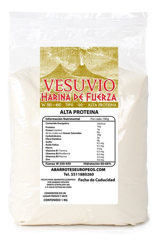 Harina Fuerza W450 Alta Proteína 00 Pan Pizza Vesuvio 1kg K