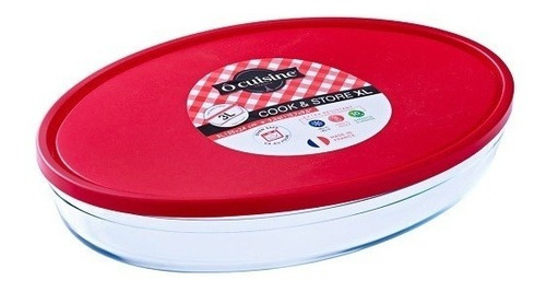 Imagen 1 de 3 de Fuente Oval 35x24 Cms Con Tapa. Vidrio Borosilicato Ocuisine