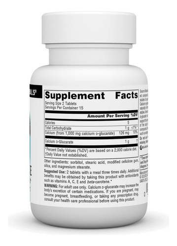 Supplement Source Naturals D-glucarato De Calcio 500 Mg 30 T