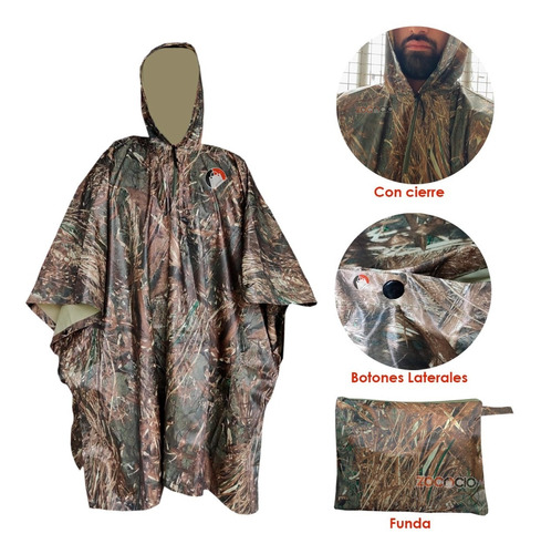 Poncho Impermeable Camuflado Carpa Con Cierre Y Cordón Ruana