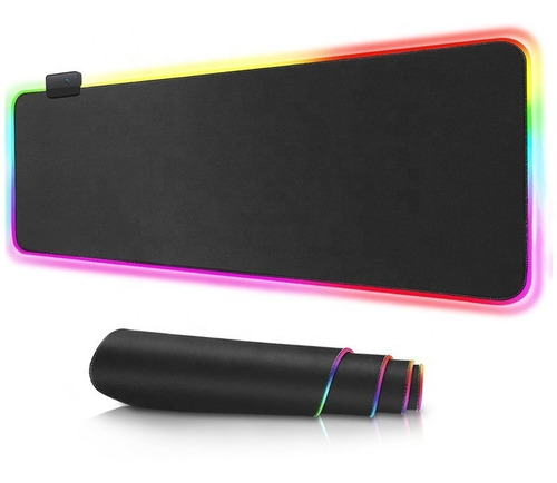 Mouse Pad Rgb Gamer Usb Luz Led 80x30 Cm Retroiluminado Color Negro