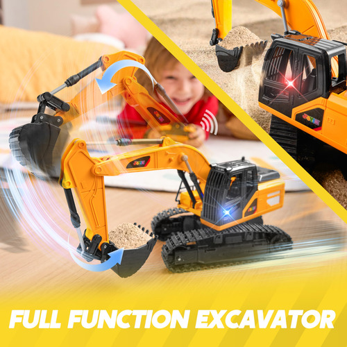 Excavadora Con Control Remoto Para Niños Con Luz Amarillo