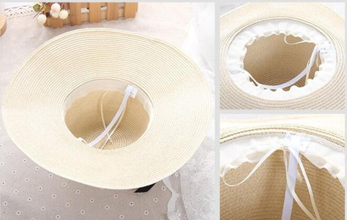 Sombrero De Paja De Playa De Verano Para Mujer, Sombrilla