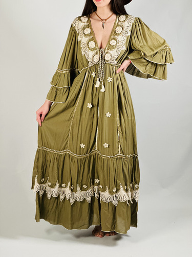 Vestido Importado Largo Bordado India Boho Chic Hindu
