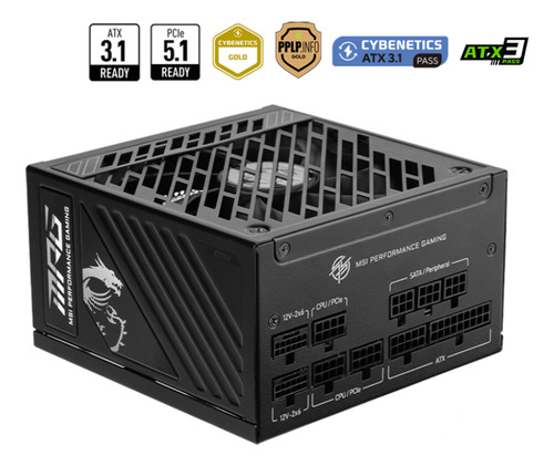 Fuente Modular Msi Mpg A1000gs Pcie5 80+ Gold Atx 3.1 135mm Color Negro