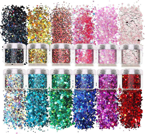 12 Colore Brillo Arte Acrílico Lentejuelas De Brillo De Uñas