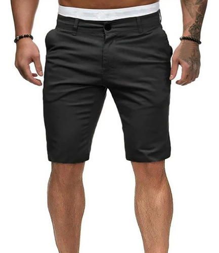 Pantalones Cortos B Para Hombre, Lisos, Cintura Media, Cierr